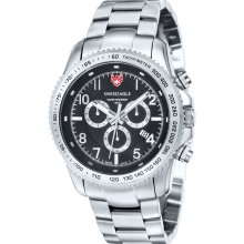 Swiss Eagle Men's 'Landmaster' Black Dial Chronograph Watch (Landmaster Chronograph Stainless Steel Watch)
