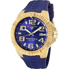 SWISS LEGEND Watches Men's Super Shield Blue Dial Gold Tone IP SS Case