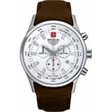 Swiss Military Men's Navalus Chronograph White Dial Brown Leather Strap 6-4156.04.001.05 Watch