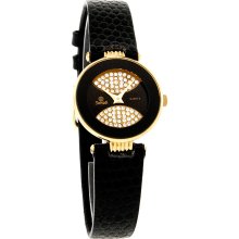 Swistar Ladies Mini Crystal Ladies Gold Black Leather Swiss Quartz Dress Watch