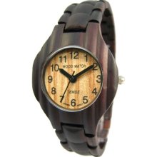 Tense Wood Mens Corrugated Sandalwood Wood Watch - Dark Bracelet - Light Dial - G8010D