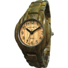 Tense Wood Mens Corrugated Sandalwood Wood Watch - Green Bracelet - Light Dial - G8010G