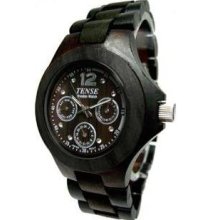 Tense Wood Mens Dark Sandalwood Wood Watch - Wood Bracelet - Black Dial - G4300D