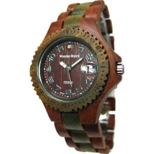 Tense Wood Mens Sport Sandalwood Wood Watch - Two-tone Bracelet - Dark Dial - G4100SG