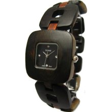 Tense Wood Womens Retro Sandalwood Wood Watch - Two-tone Bracelet - Dark Dial - B8204DS