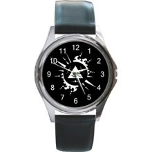 The Legend of Zelda Twilight Princess Triforce Metal Leather Band Wristwatch - Silver Tone