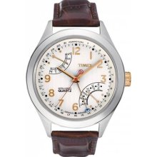 Timex Gents Iq Perpetual Calendar Analogue 100m Indiglo Brown Strap T2n504 Watch