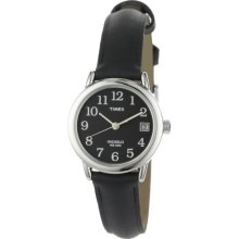 Timex Ladies Easy Read Watch With Black Dial And Black Leather Strap - T2n525pf