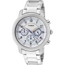 Timex Men's Chronograph White Dial Stainless Steel T2N167 Retail $100.00 - Metal - 4 - Silver