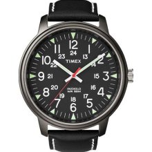 Timex Mens Classic Black Indiglo Big Dial Leather Strap Watch T2n202