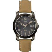 Timex Men's Elevated Classics T2P133 Brown Leather Analog Quartz Watch with Black Dial
