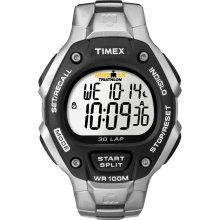 Timex Men's Ironman Traditional 30-Lap Black/ Silvertone Steel Bracelet Watch (Black/Silver)