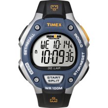 Timex Men's Ironman Traditional 30-Lap Black/ Silvertone/ Blue Watch (Blue/Silver/Black)