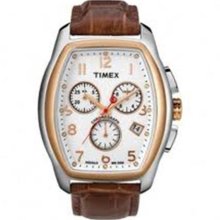 Timex Men's STYLE T2M985 Brown Leather Quartz Watch with White Di ...