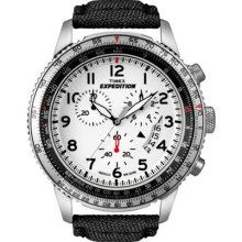 Timex Men's T49824 Black Leather Quartz Watch with White Dial