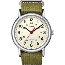 Timex Men's Weekender Full-Size Olive Slip-Through Strap