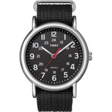 Timex Men's Weekender T2N647 Black Nylon Quartz Watch with Black Dial