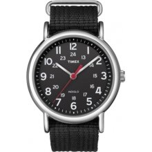 Timex Men's Weekender T2N647 Black Nylon Quartz Watch with Black Dial