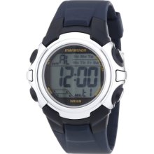 Timex Sport Marathon Full Size, Lcd Display, Blue & Silver Resin Strap, Yellow Accents - T5k644
