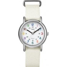 Timex T2n837 Ladies White Weekender Slip Through Watch
