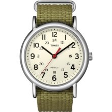 Timex Unisex T2N651 Weekender Olive Slip Thru Nylon Strap Watch