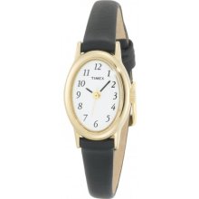 Timex Women's T21912 Black Leather Quartz Watch with White Dial ...