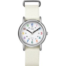 Timex Women's T2N837 Weekender Slip Thru White Nylon Strap Watch (Timex Weekender Slip Thru Strap T2N837KW)