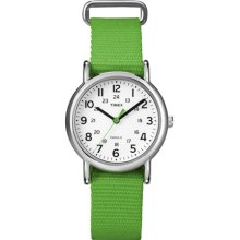 Timex Women's Weekender T2N835 Green Nylon Quartz Watch with White Dial