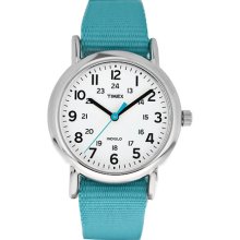 Timex Women's Weekender T2N836 Blue Nylon Quartz Watch with White Dial