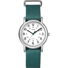Timex Women's Weekender T2N915 Green Nylon Quartz Watch with White Dial