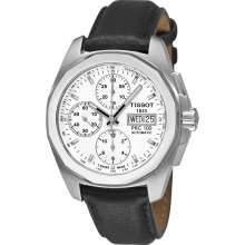 Tissot Men's 'T-Sport PRC 100' White Dial Black Leather Strap Watch