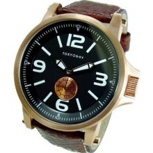 TOKYObay Mens Agent Analog Stainless Watch - Brown Leather Strap - Black Dial - T807-BR