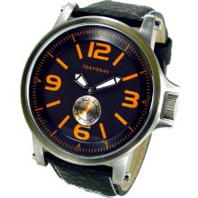 TOKYObay Mens Agent Analog Stainless Watch - Black Leather Strap - Black Dial - T807-BK