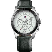 Tommy Hilfiger Men's Chronograph White Dial Black Leather Band Watch 1781144