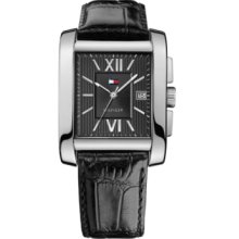 Tommy Hilfiger Watch, Mens Black Croco Leather Strap 47x36mm 1710317
