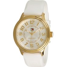 Tommy Hilfiger Women Casual Sport White Silicon Gold Plated Watch Quartz