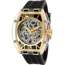 ToyWatch Watches Men's Automatic Silver Tone Skeletonize Dial Black Si