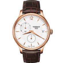 Tradition GMT Men's Quartz Watch - Rose Gold PVD With Brown Leather Strap