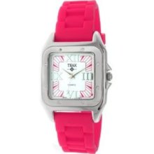 Trax Womens TR5132-PK Posh Square Pink Rubber White Dial