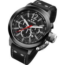 TW Steel Men's Stainless Steel Case Ceo Chronograph Quartz Black Dial Leather Strap CE1033