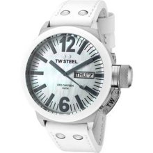 TW Steel Men's Stainless Steel Case Ceo Canteen Quartz Mother of Pearl Dial Leather Strap CE1037