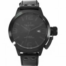 Tw Steel Unisex Quartz Watch With Black Dial Analogue Display And Black Leather Strap Tw822