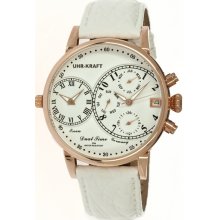 Uhr-Kraft Mens Dualtimer Stainless Watch - White Leather Strap - White Dial - UHR27104/1RGW