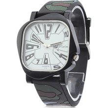 Unisex Army Green Style Rubber Analog Quartz Wrist Watch (Black)