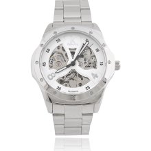 Unisex Automatic Mechanical Stainless Steel Watch See-thru Case