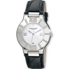 Unisex Charles Hubert Leather Band Silver White Dial Watch