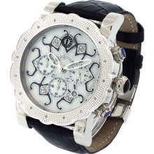 Unisex Cool Techno Black Band White Dial Silver Round Case Chrono Diamond Watch
