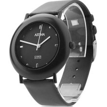 Unisex Leather Analog Quartz Watch Wrist 0687N (Black)