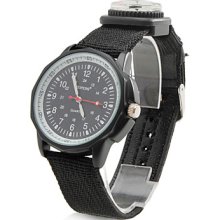 Unisex Outdoor Sports Style Analog Fabric Quartz Wrist Watch with Compass (Black)
