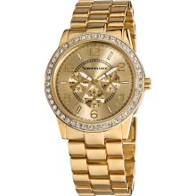 Vernier Women's Gold Tone Boyfriend Size Faux Chrono Crystal Stone Watch